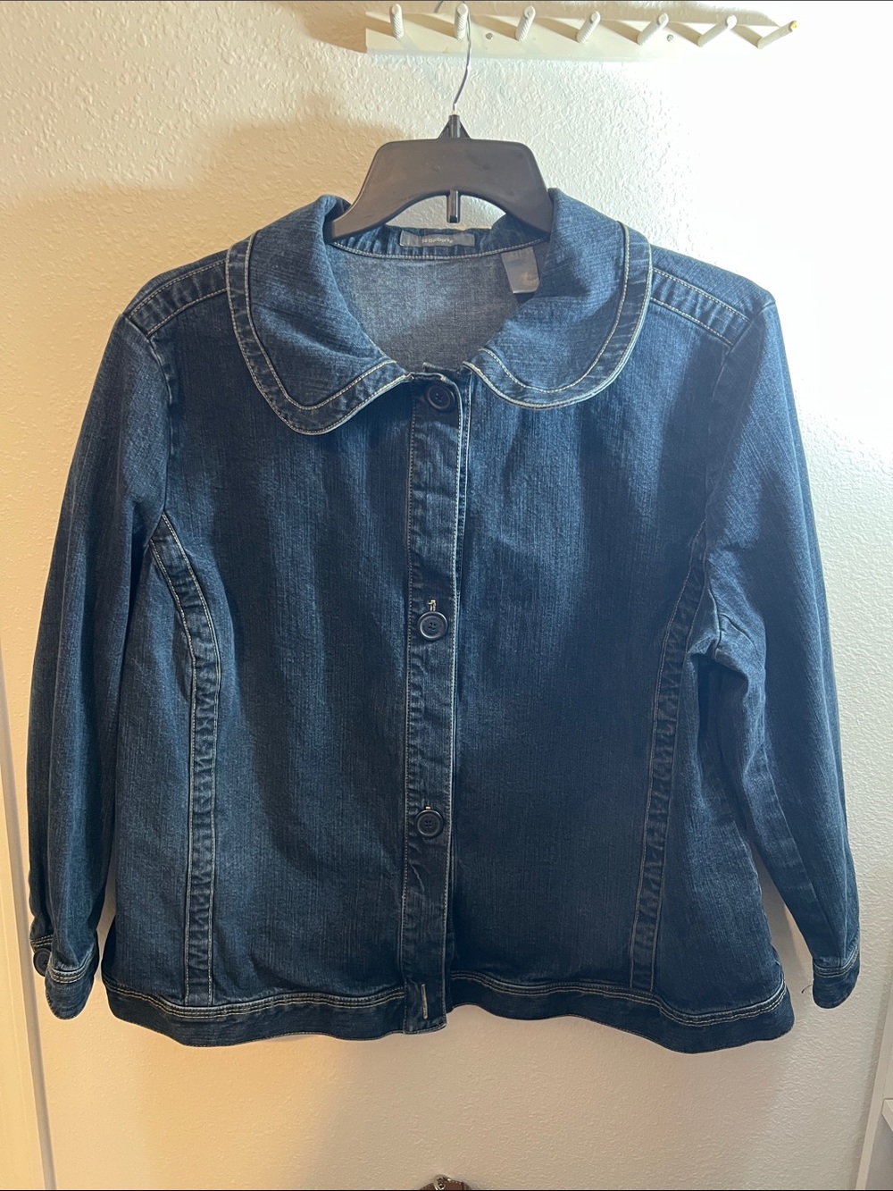 Liz Claiborne Dark Blue Denim Jacket with Peter Pan Collar